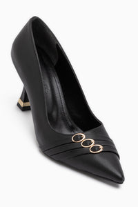 Lavina Black Strap Gold Heeled Pointed Toe Women’s Stiletto