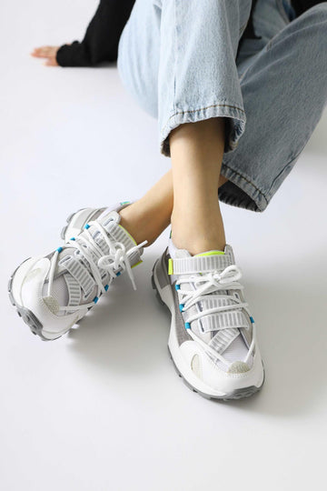 Nely White Asymmetrical Laced Women’s Sneakers