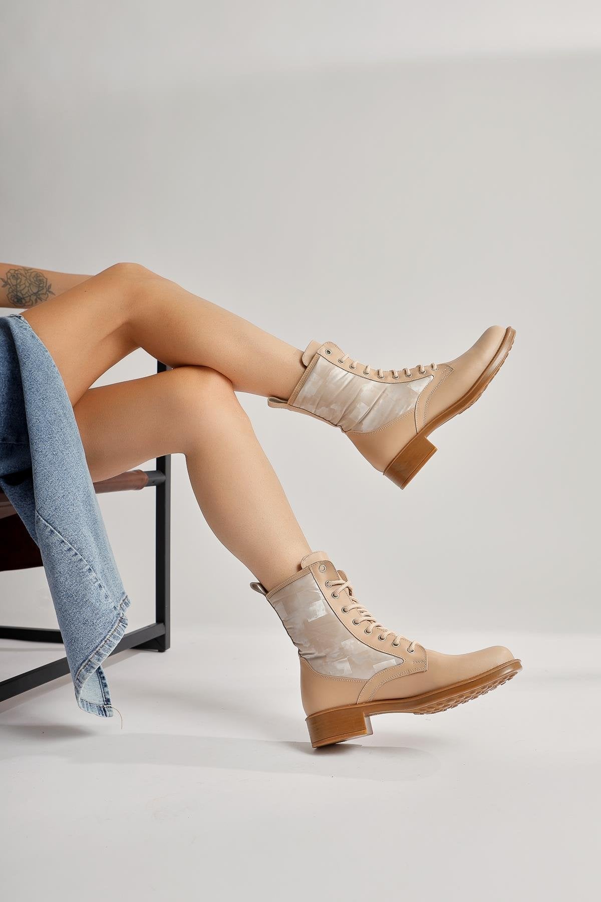 Chrissi – Nude Hologram-Detail Lace-Up Boot (Women)