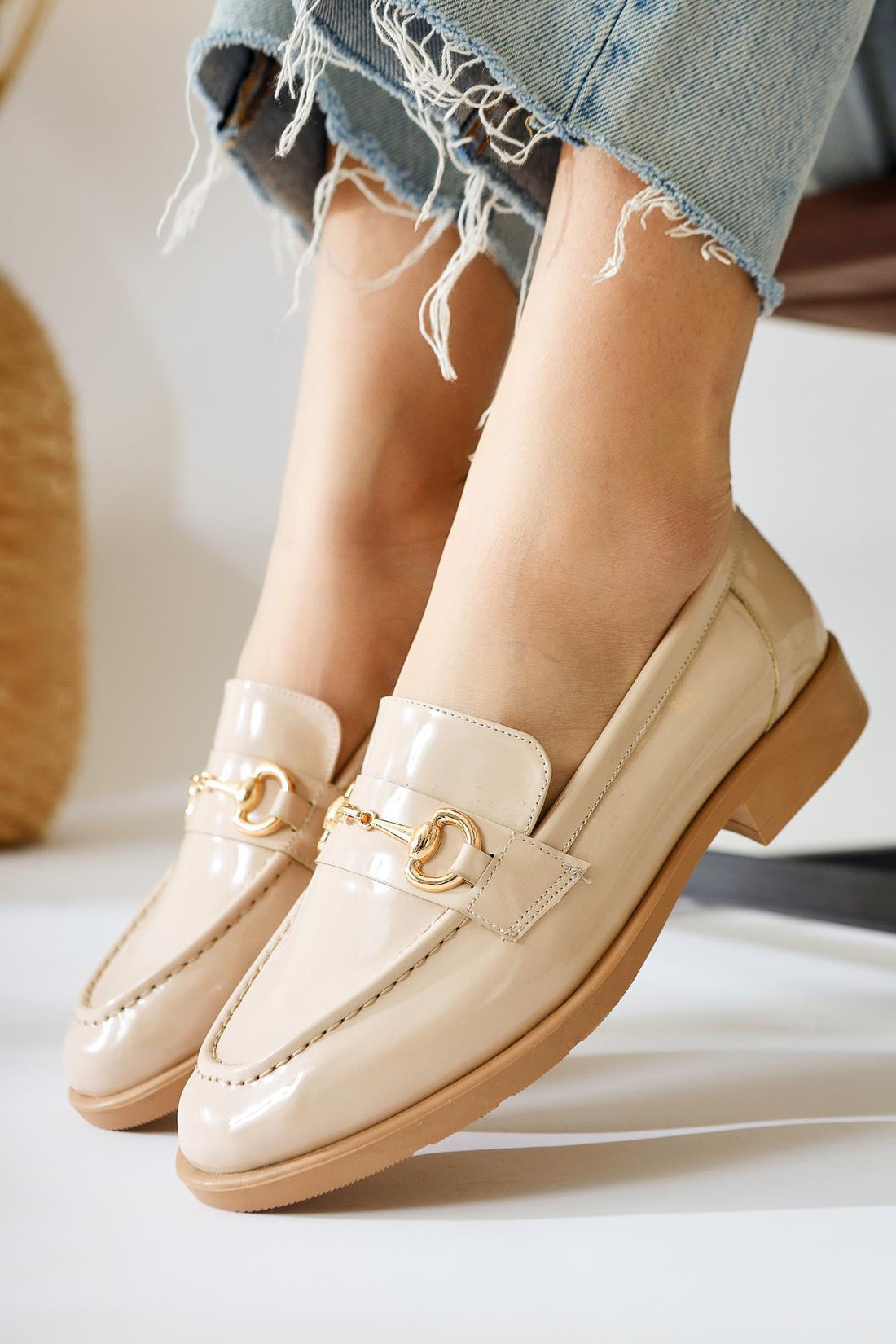 Lise – Nude Patent Buckle-Detail Casual Shoe (Women)