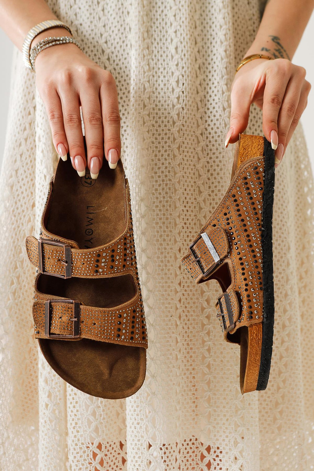 Aire Mink Double-Strap Gemstone Detail Slides