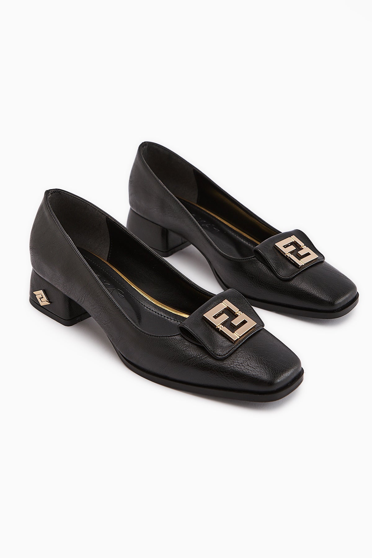 Emmy Black Buckled Low Heel Women's Shoes