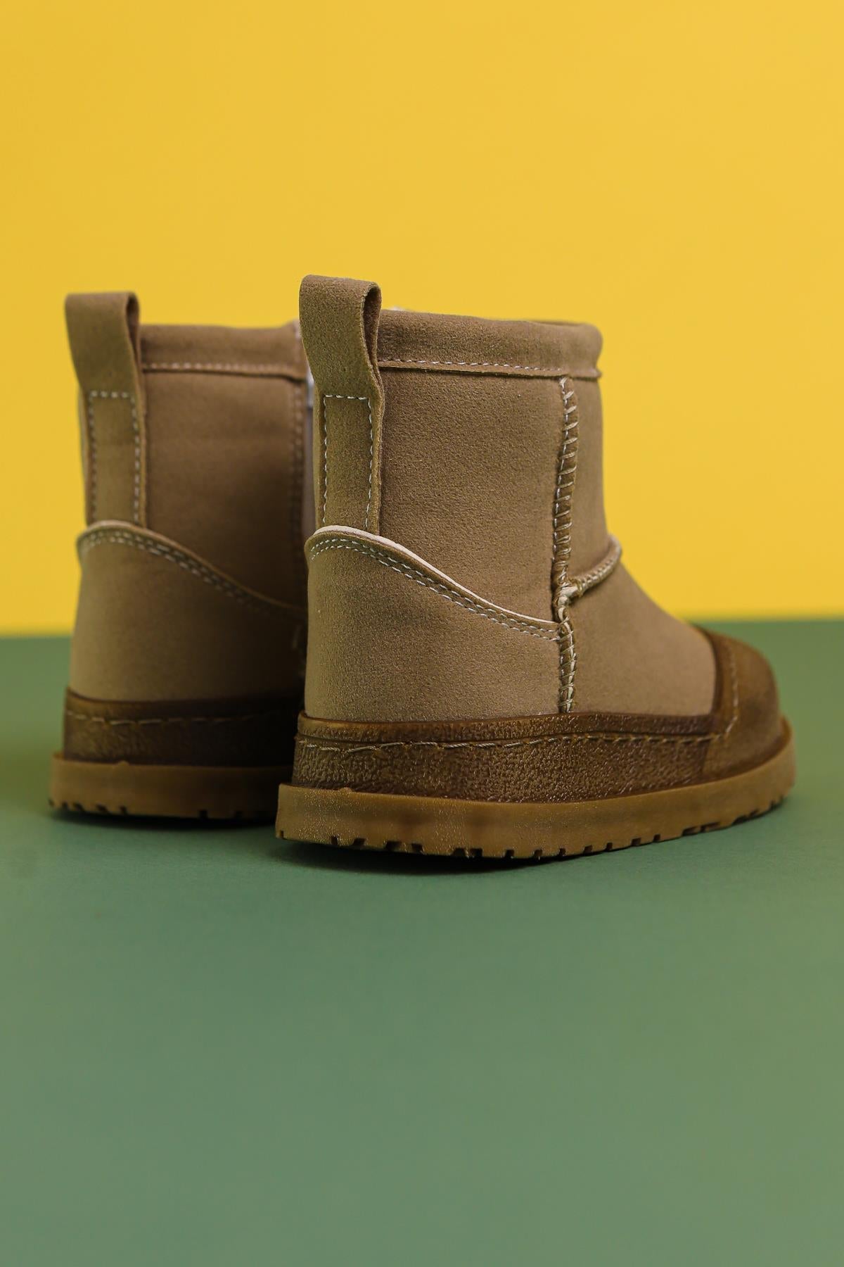 Gilla Mink Suede Boots with Reverse Stitching and Fur Lining for Babies