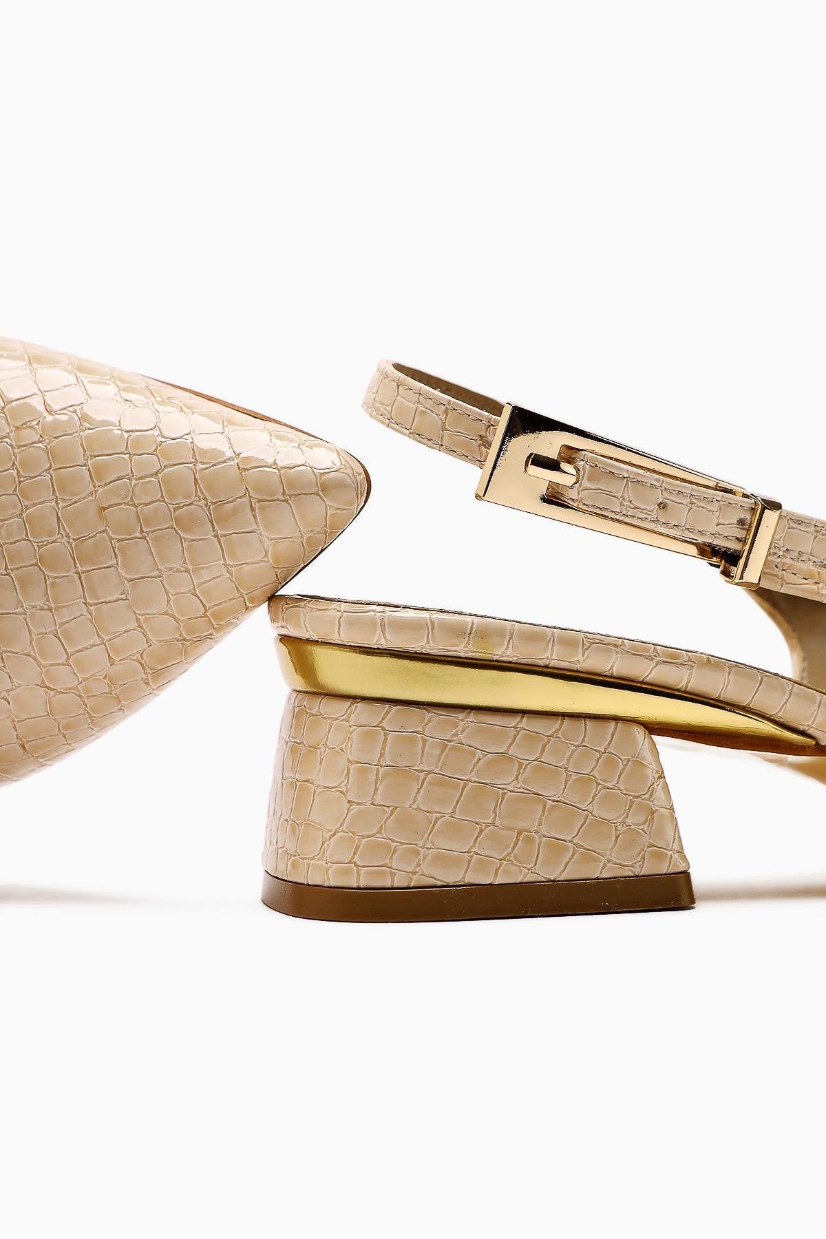 Nadiya Beige Crocodile Belted Women’s Heeled Shoes