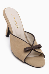 Meri Genuine Leather Beige Suede Heeled Women’s Slippers