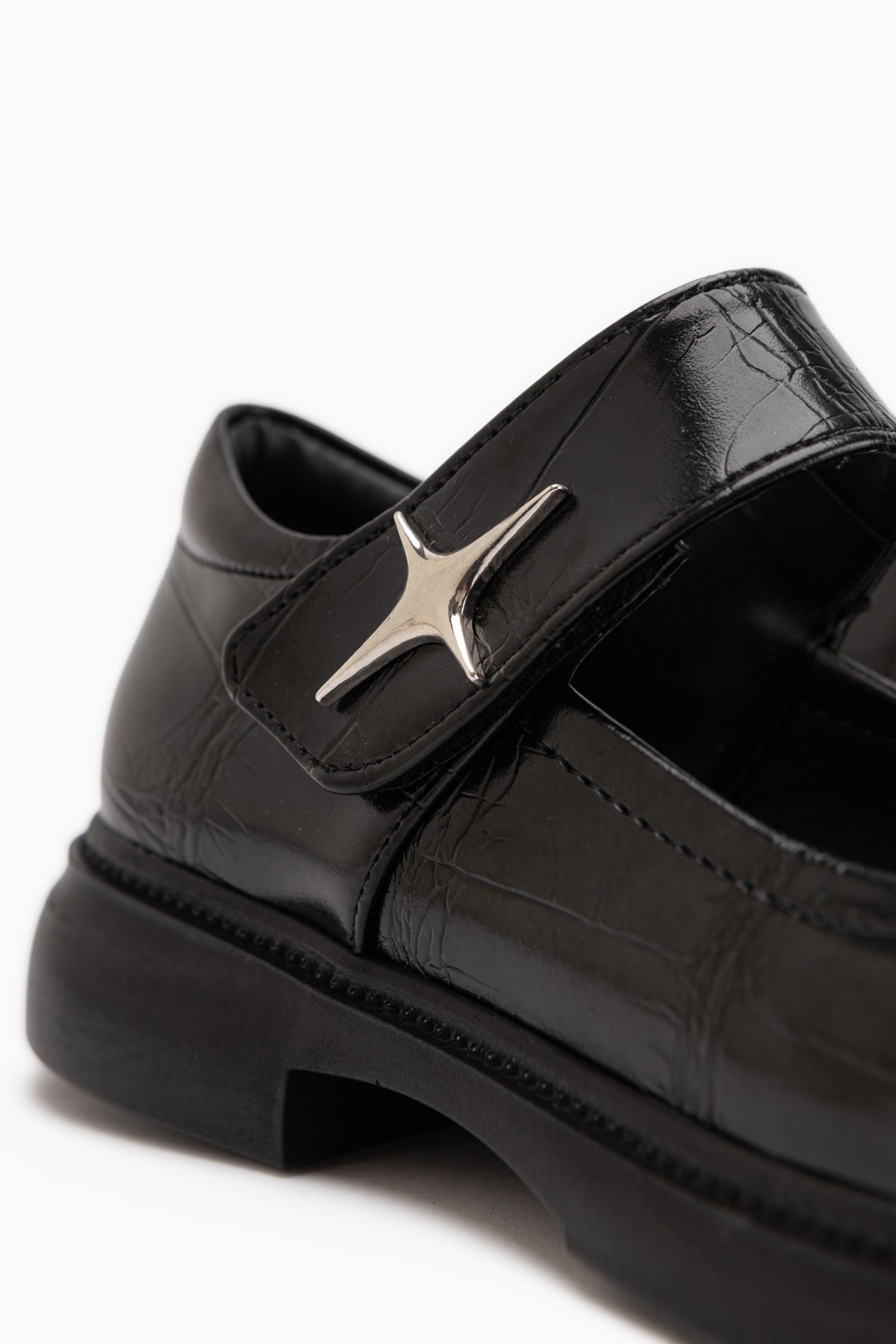 Rozalin Black Crocodile Strap Thick Sole Women’s Mary Jane Ballet Flats