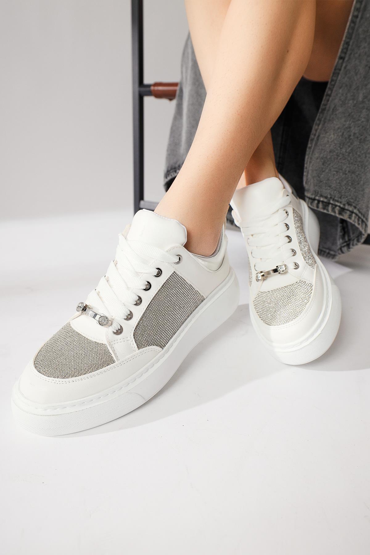 Sonnie White Thick-Sole Stone-Detailed Sneakers