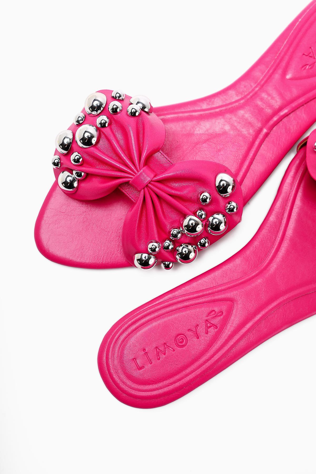Dotty – Fuchsia Embossed-Studded Bow Slide (Women)