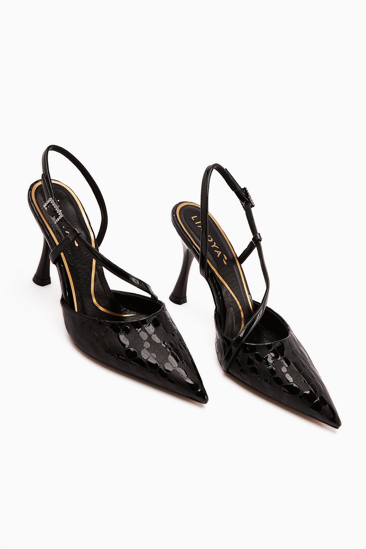 Sarah Genuine Leather – Black Croc-Embossed Pointed-Toe Heeled Shoe (Women)