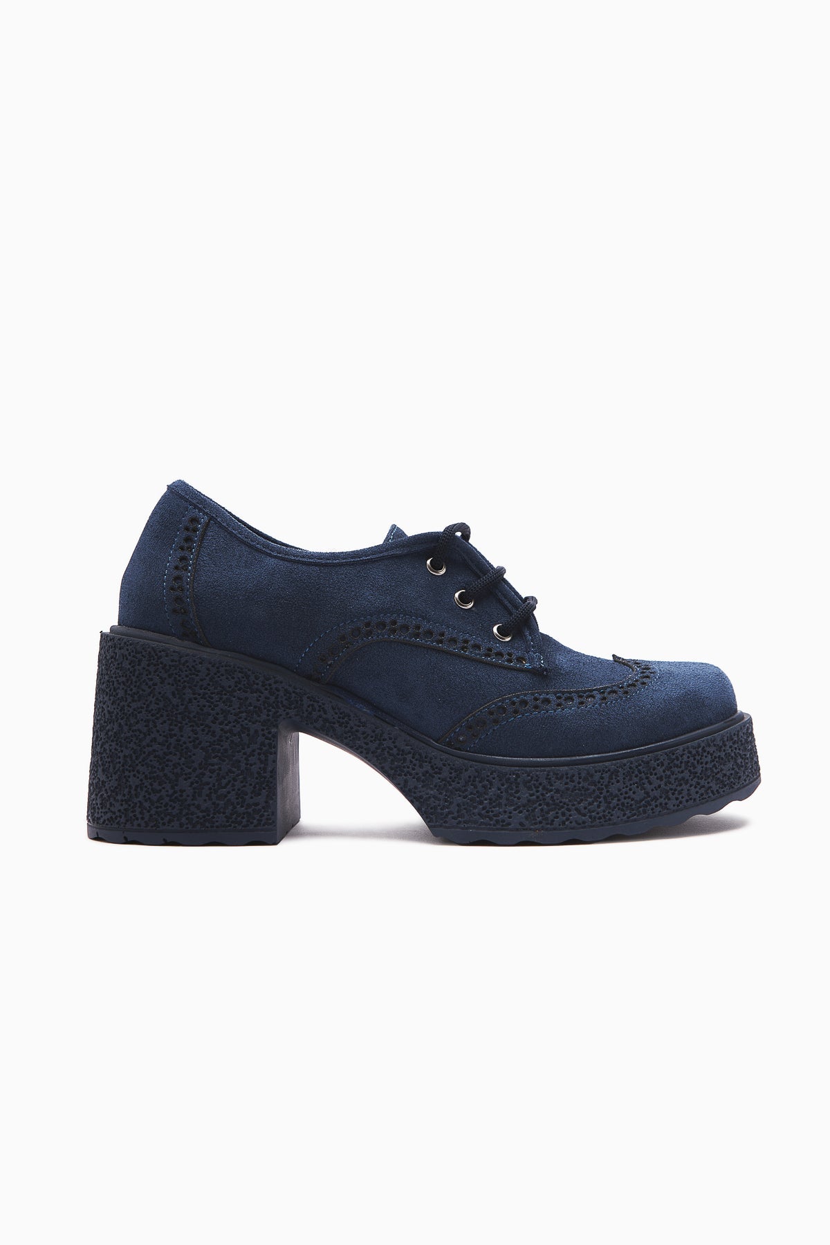 Lenie – Navy Suede Laser-Cut Detail Casual Shoe (Women)