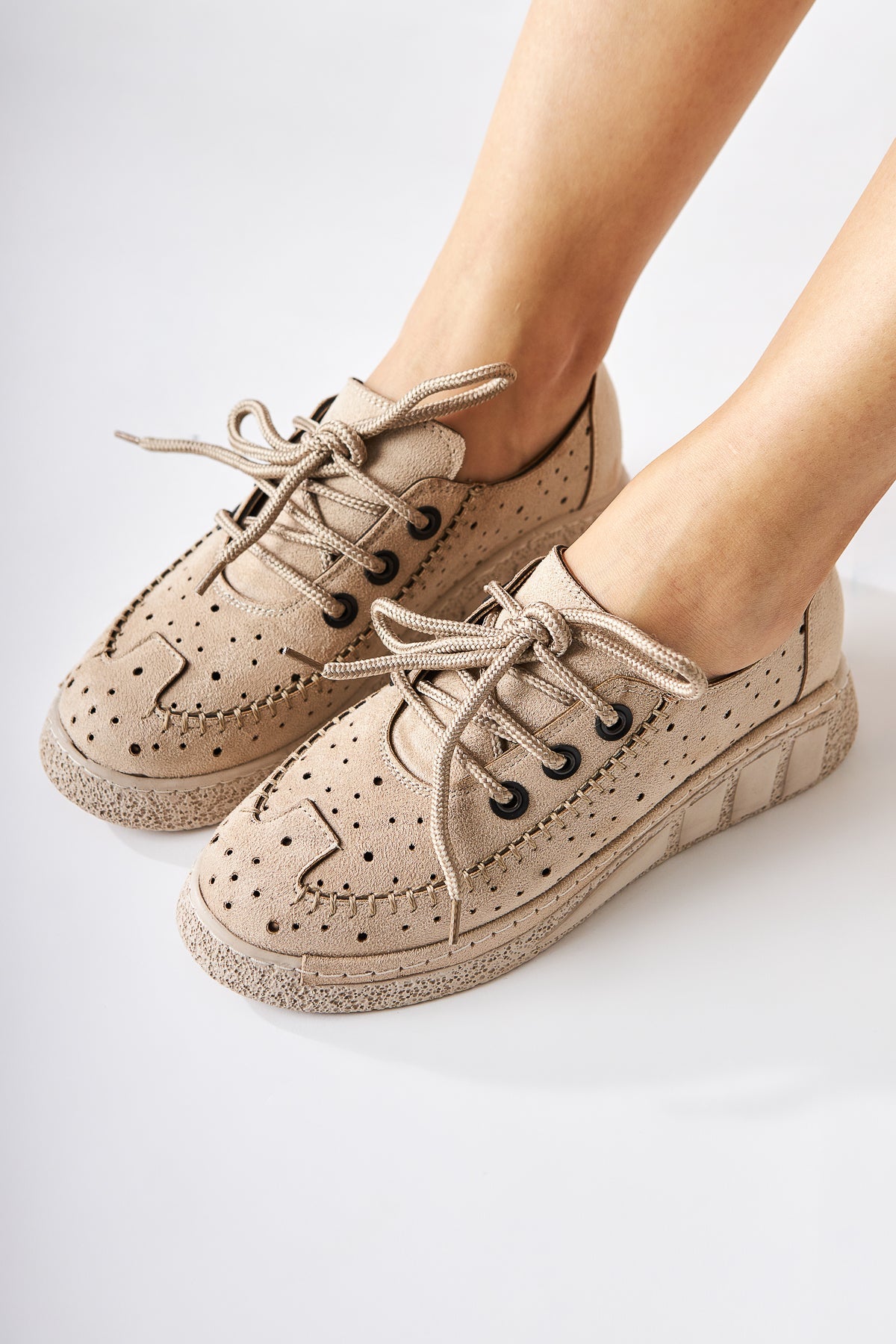 Juli – Beige Suede Lace-Up Casual Shoe (Women)