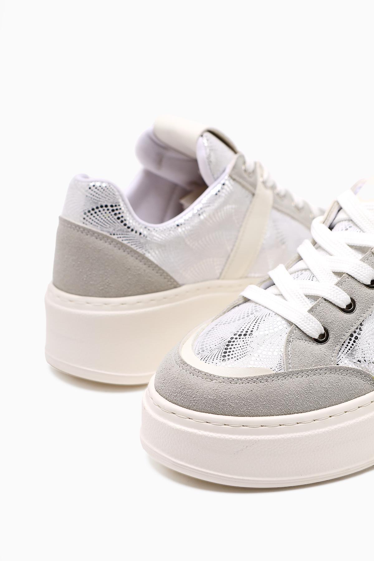 Julissa – White Suede Shiny Patterned Thick Sole Sneaker (Women)