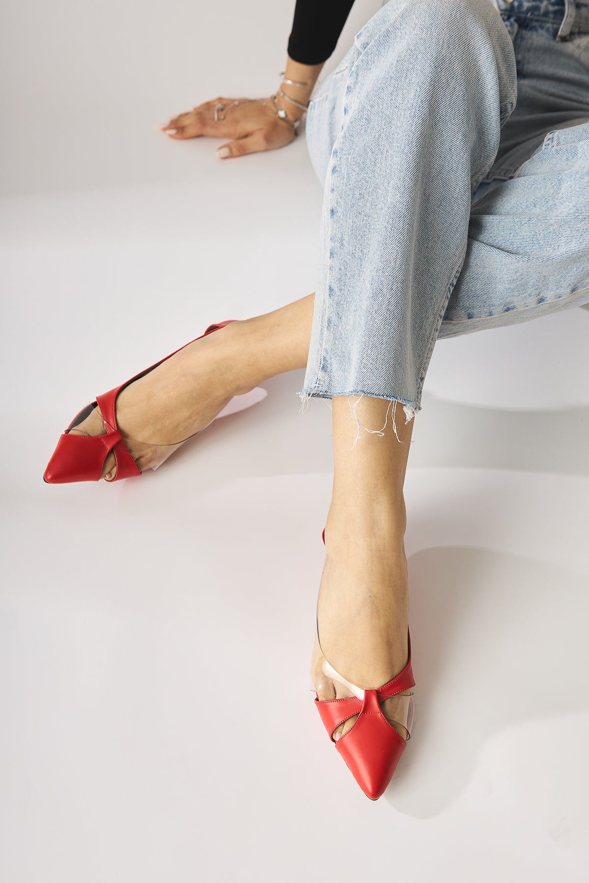 Fenja Red Transparent Edged Short Heeled Shoes