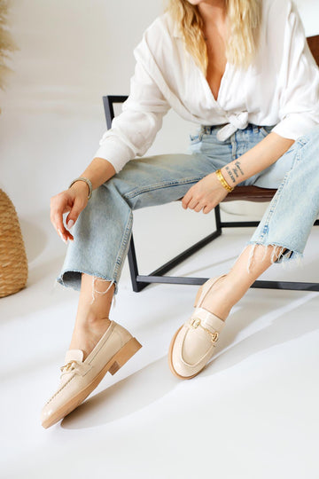 Lise – Nude Patent Buckle-Detail Casual Shoe (Women)