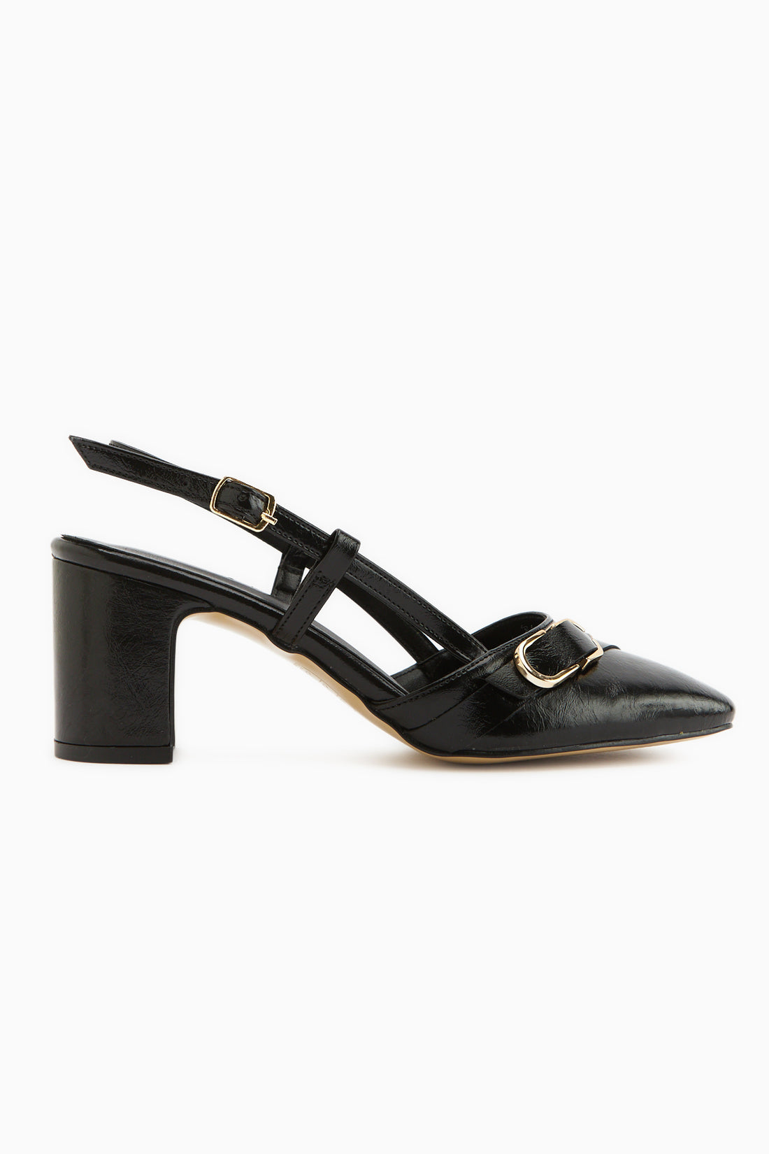 Judy Black Metal Buckle Square Toe Women’s Heeled Shoes