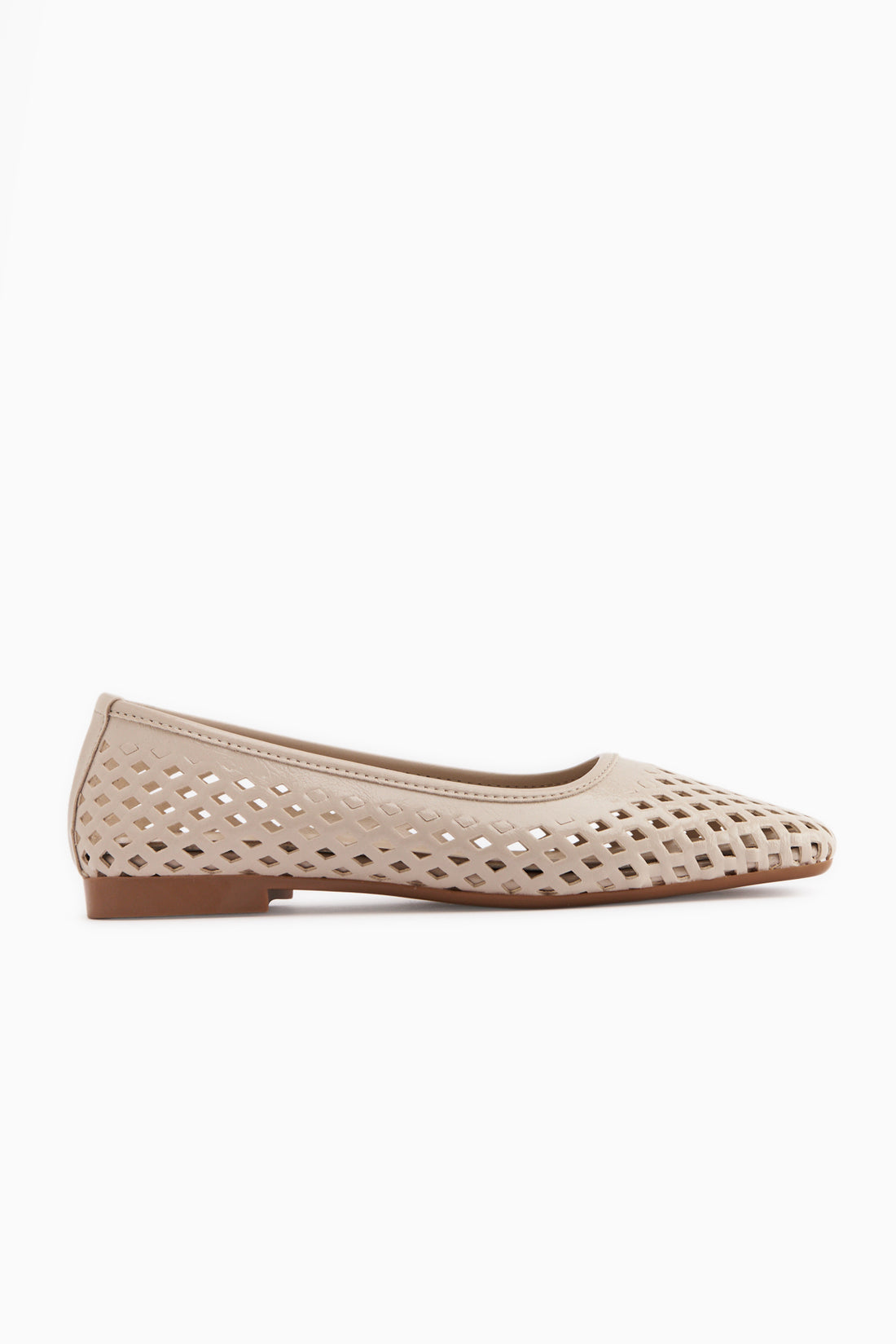 Elisa Beige Laser Cut Square Toe Women’s Ballet Flats