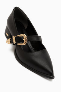 Jacklin Black Strap Short Heeled Women’s Shoes
