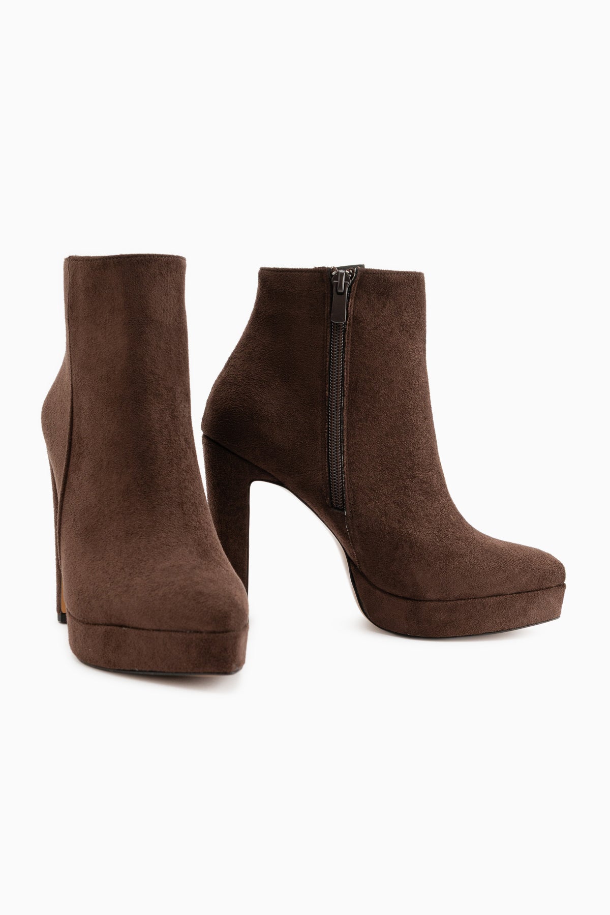 Abbie Brown Suede Pointed Toe High Heeled Zipper Boots