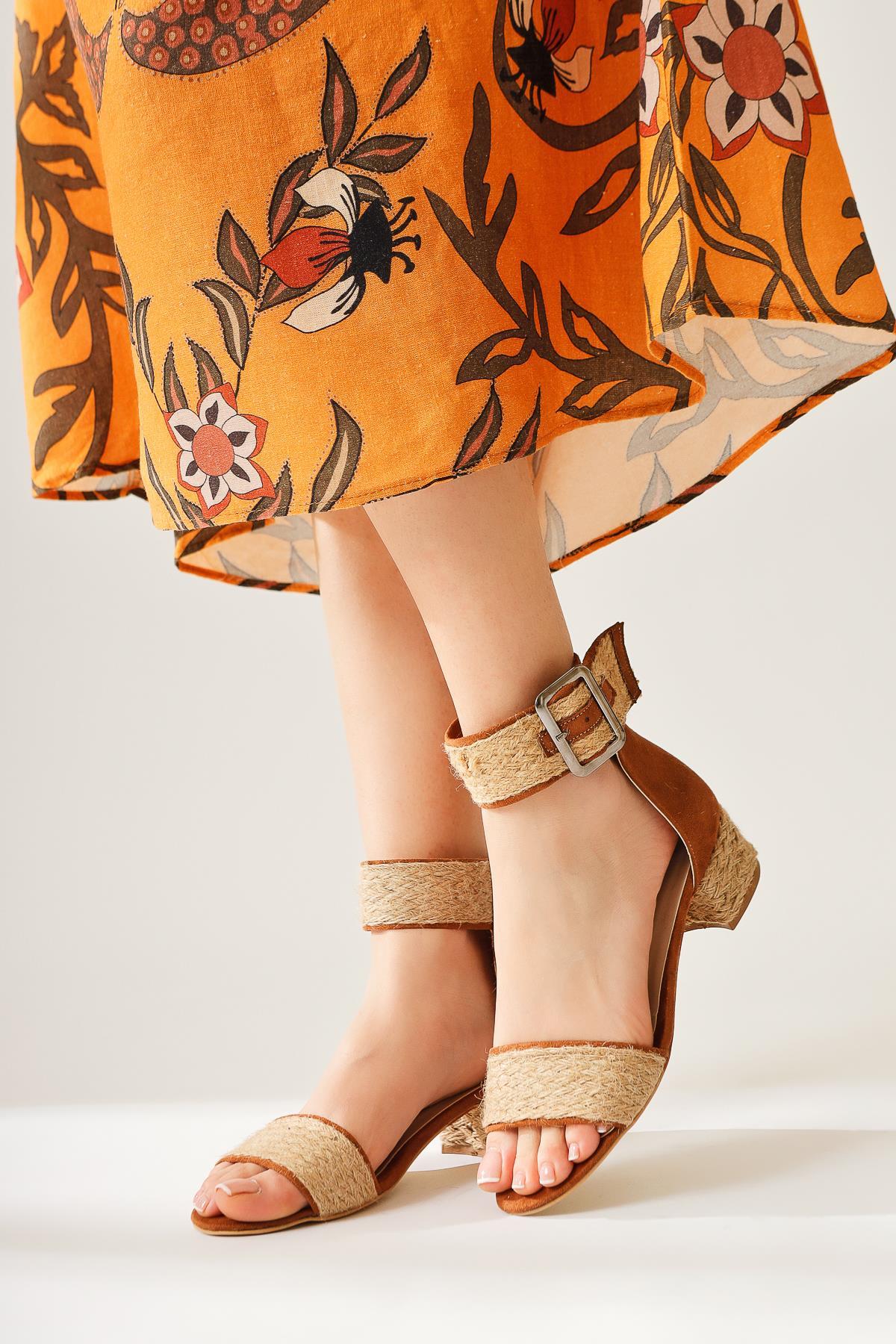 Ariola – Cognac Suede Thick Straw-Strap Sandal (Women)