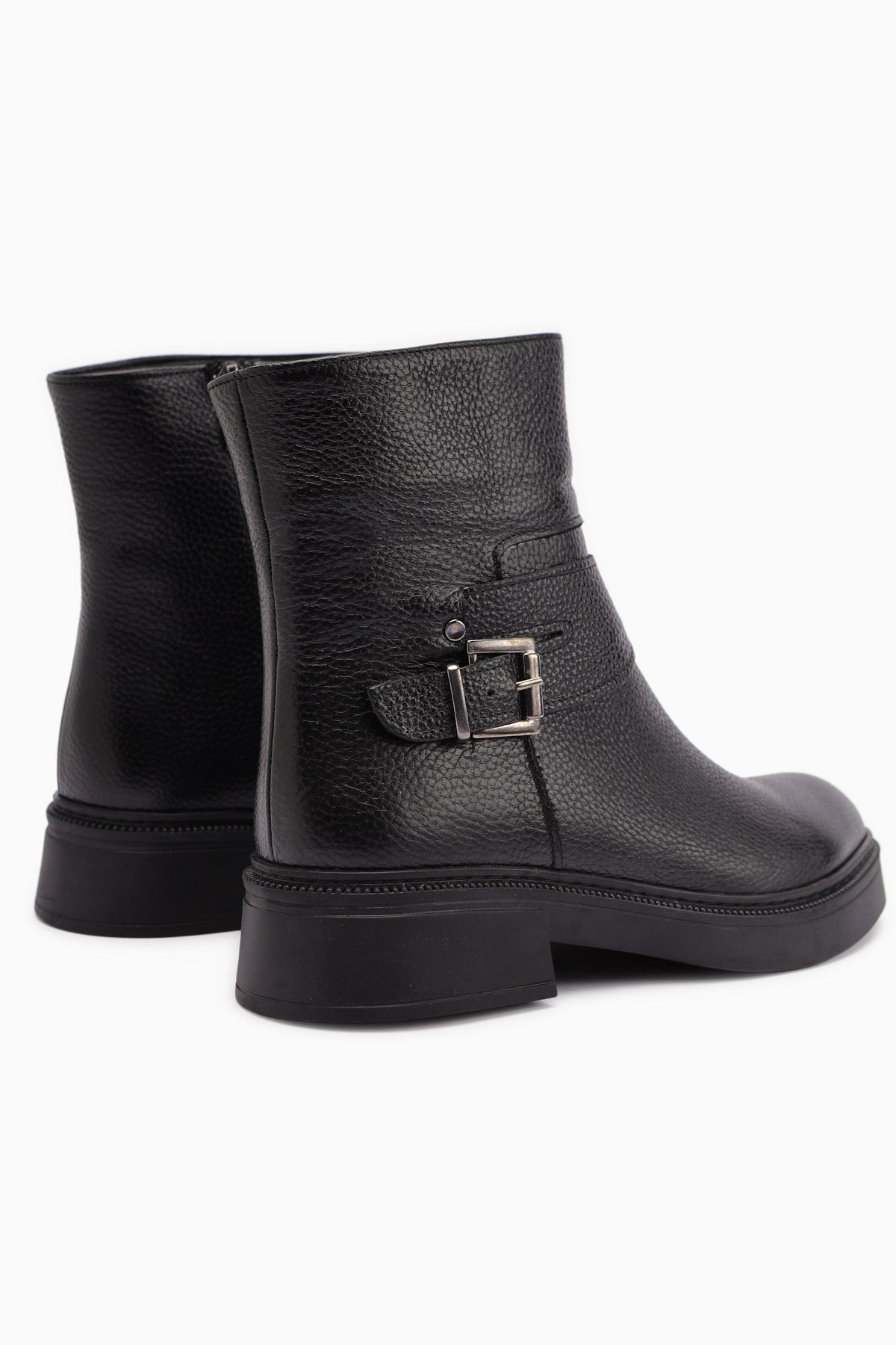 Clary Genuine Leather – Black Buckle Boot (Women)