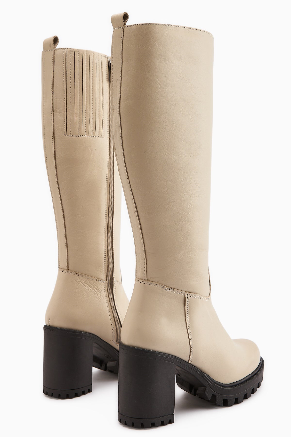 Ella Genuine Leather – Beige Platform Heeled Knee-High Boot (Women)