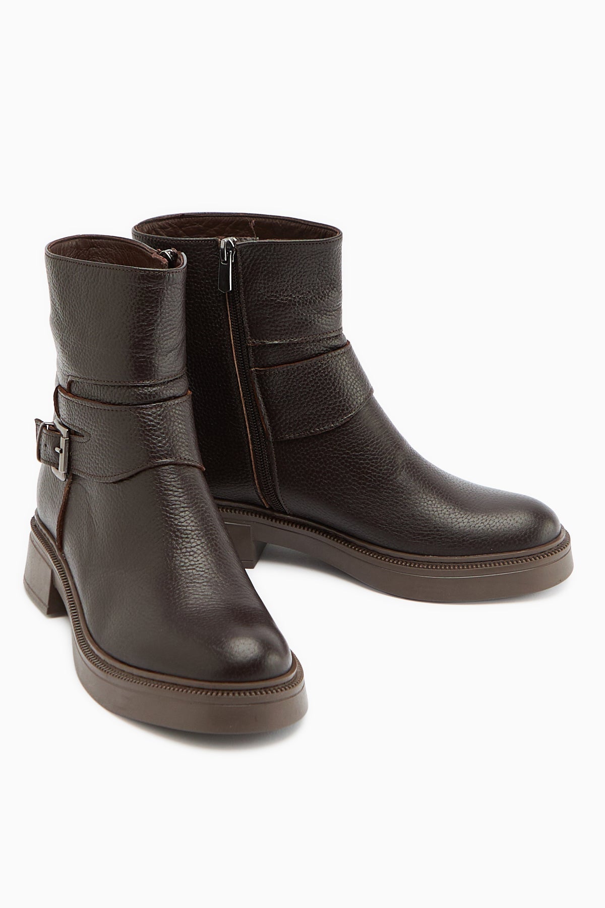 Clary Genuine Leather – Brown Belted Boot (Women)