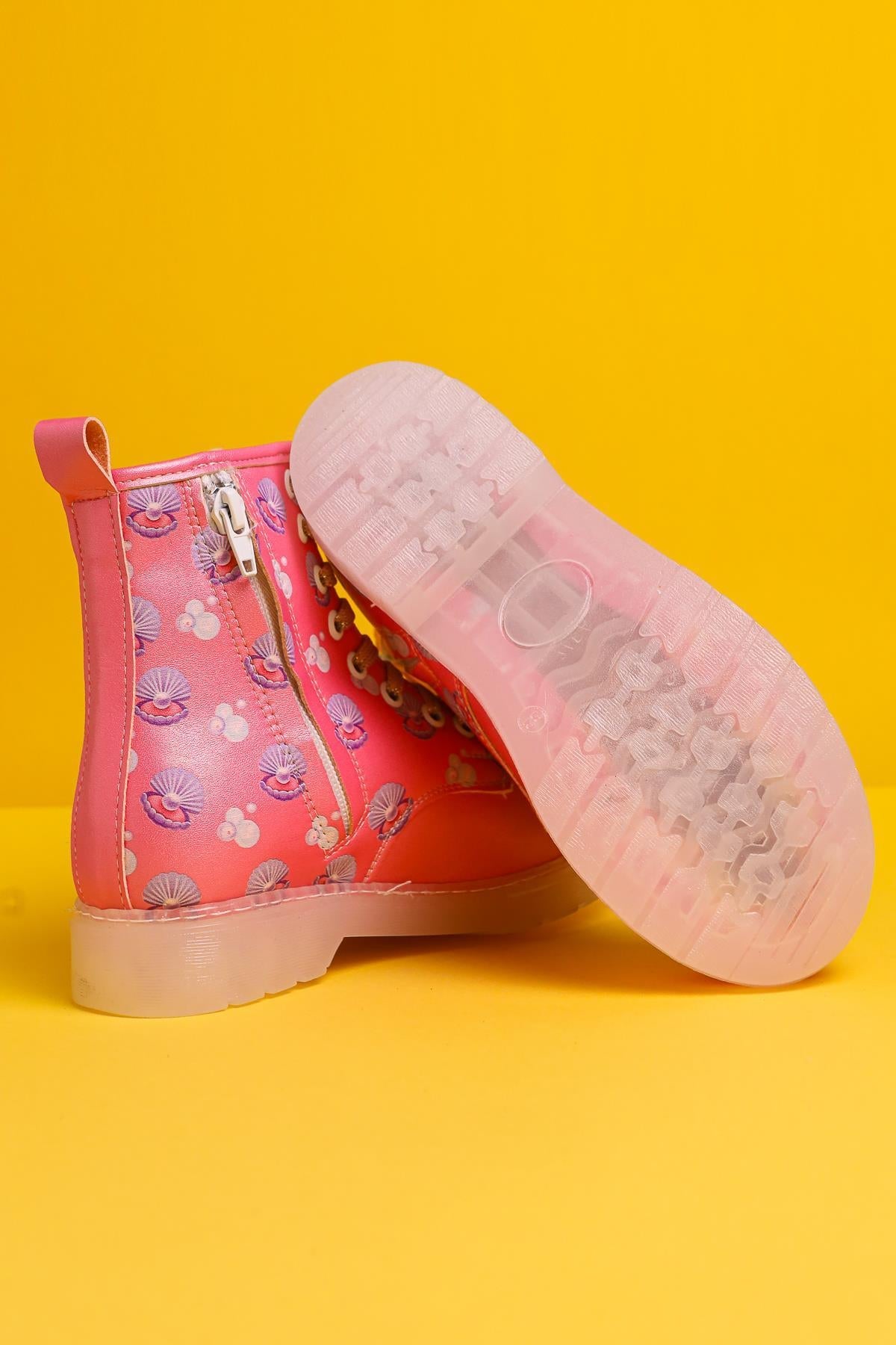 Freda Pink Sea Creature Print Lace-Up Light-Up Kids Boots