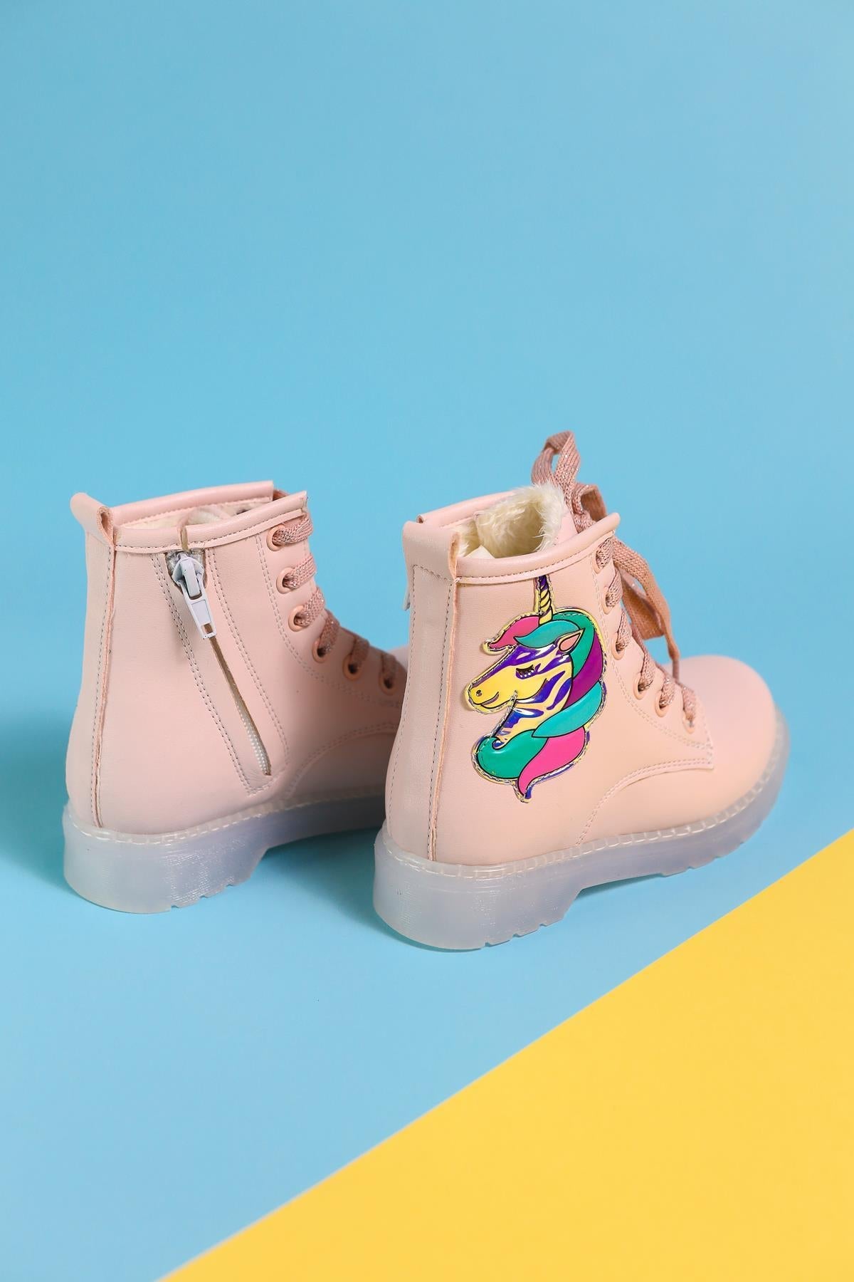 Jolene Powder Pink Unicorn Patch Light-Up Lace-Up Kids' Boots