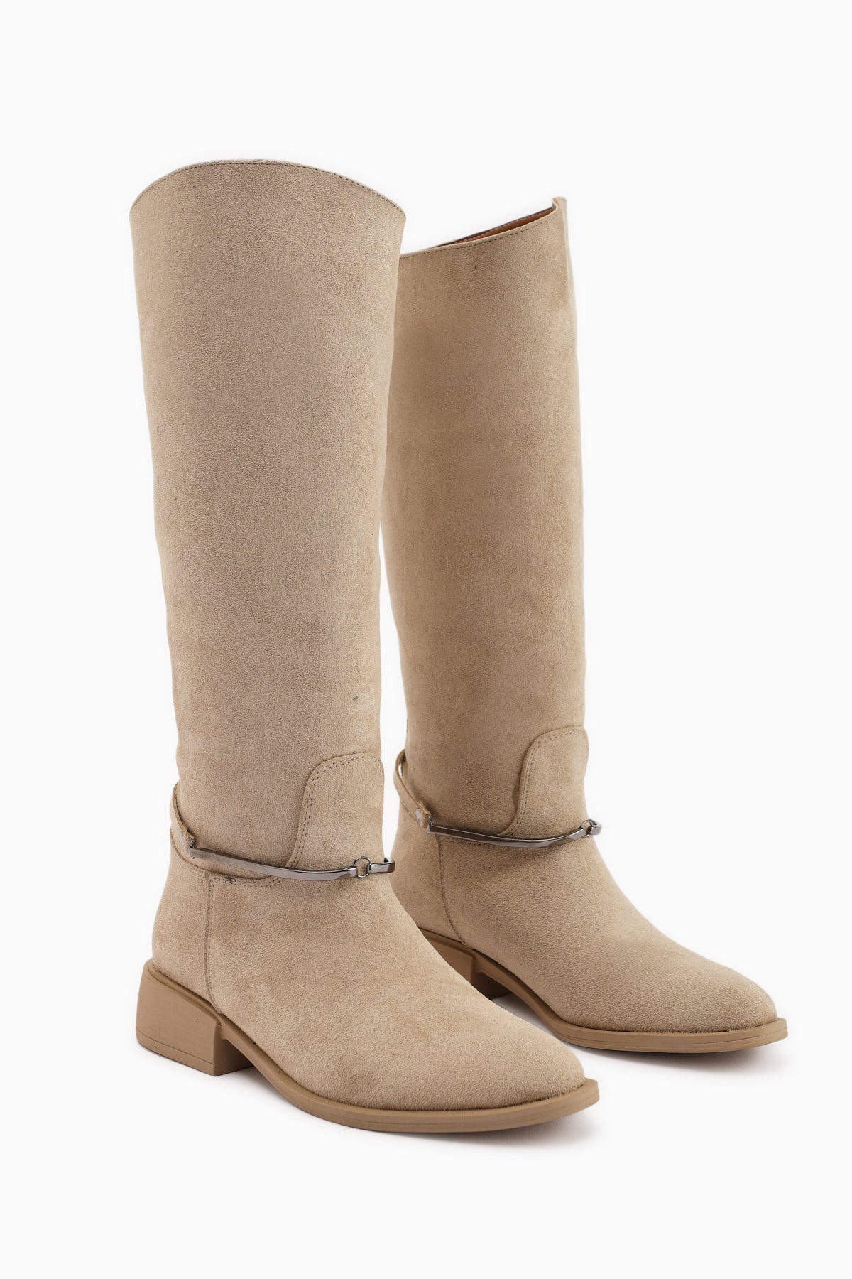 Zeina Nude Suede Buckled Women's Boots