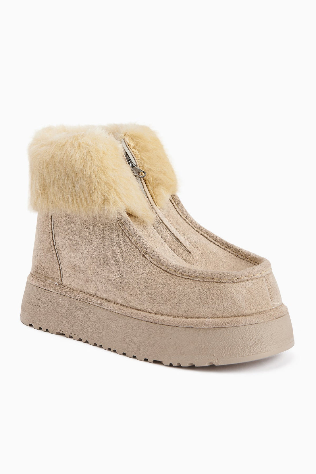 Erva – Beige Suede Vegan Material, Vegan Fur-Lined Boot (Women)