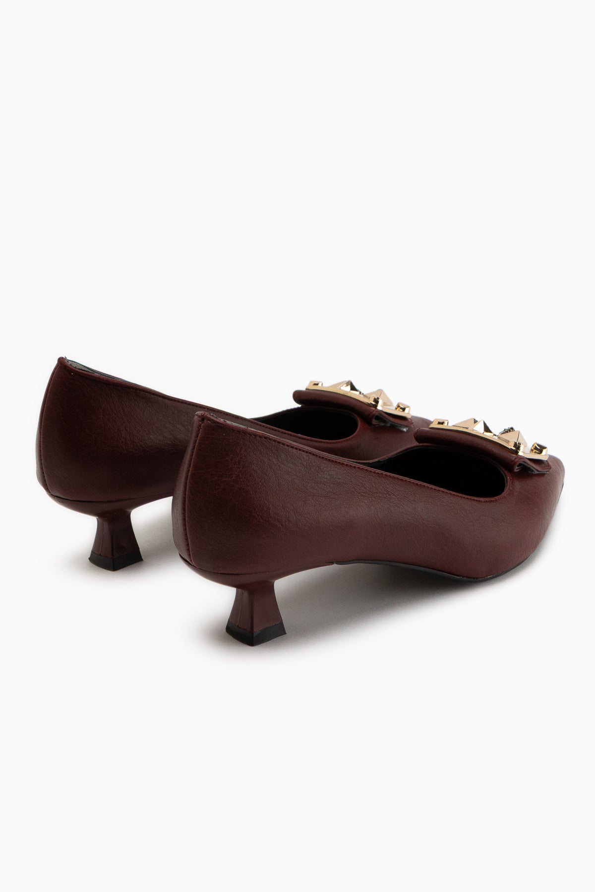 Juliet Burgundy Buckled Short Heeled Women’s Shoes