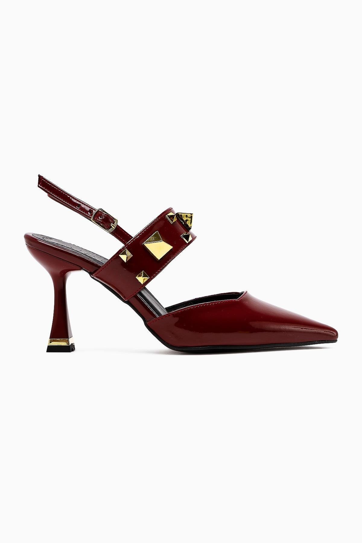 Yasemin Burgundy Patent Closed Toe Heeled Women’s Shoes