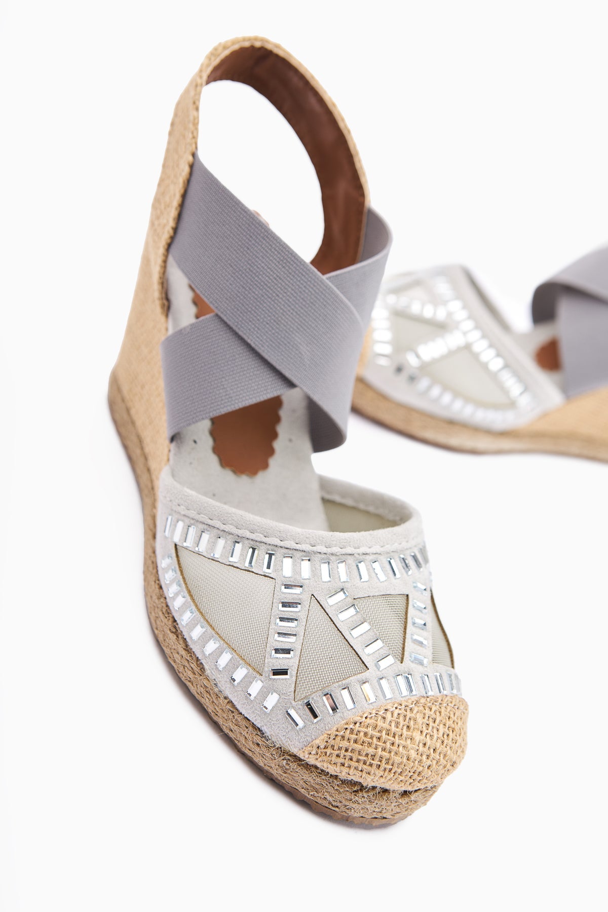 Meliza Gray Elasticated Espadrille Heeled Women's Sandals