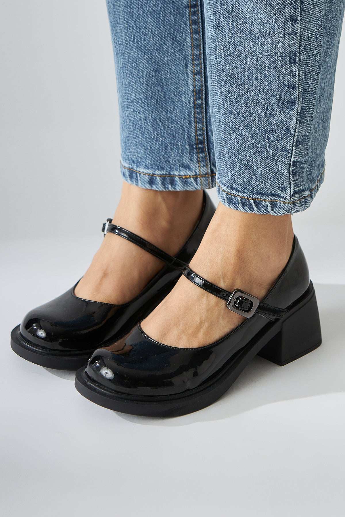 Mirka Black Patent Strap Women’s Loafer Shoes