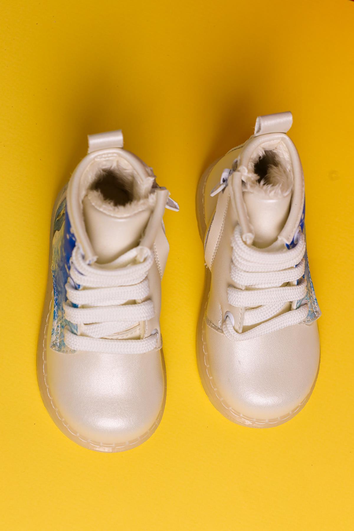 Evan Mother of Pearl Cartoon Character Print Light-Up Lace-Up Baby Boots