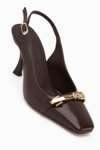 Hanaa Brown Buckled Pointed Toe Women’s Heeled Shoes