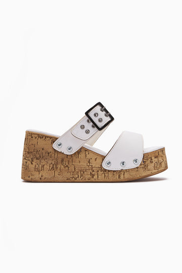 Genet Women's White Slippers with Buckle and Screw Detail