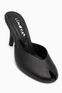 Elsy Genuine Leather Black Closed Toe Heeled Women’s Slipper