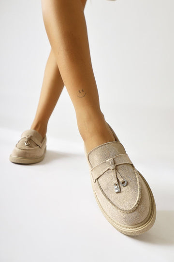 Francina Beige Suede with Accessory and Tassel Detail Daily Wear Shoes