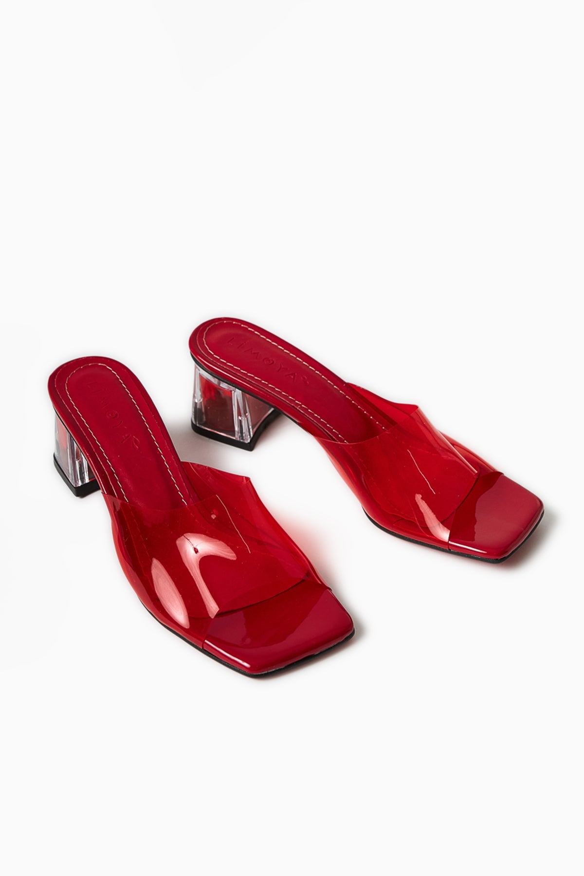 Persa - Red Transparent-Strap Transparent-Heeled Slide (Women)
