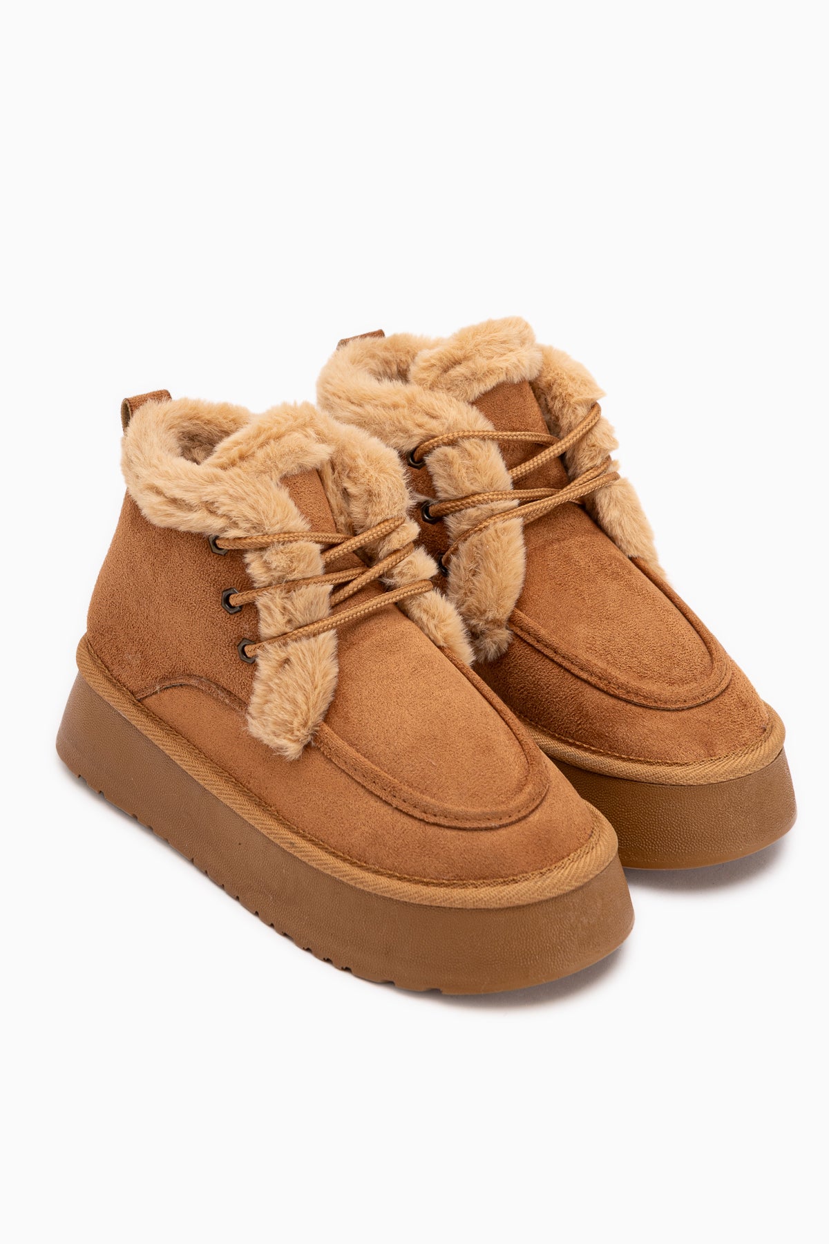 Carrie Tan Suede Fur Laced Thick Sole Women’s Boots