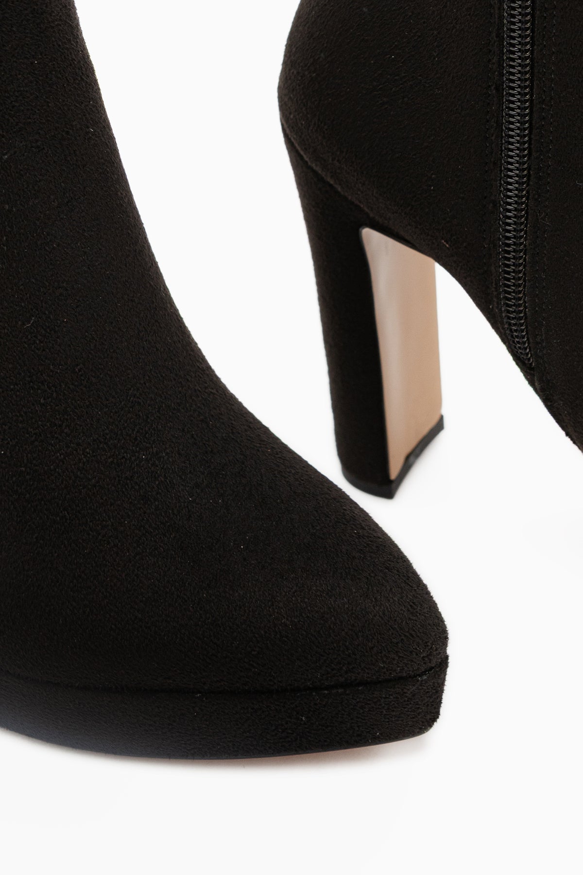 Abbie Black Suede Pointed Toe High Heeled Zipper Boots