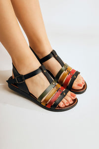 Akira Genuine Leather Black Four-Strap Sandals