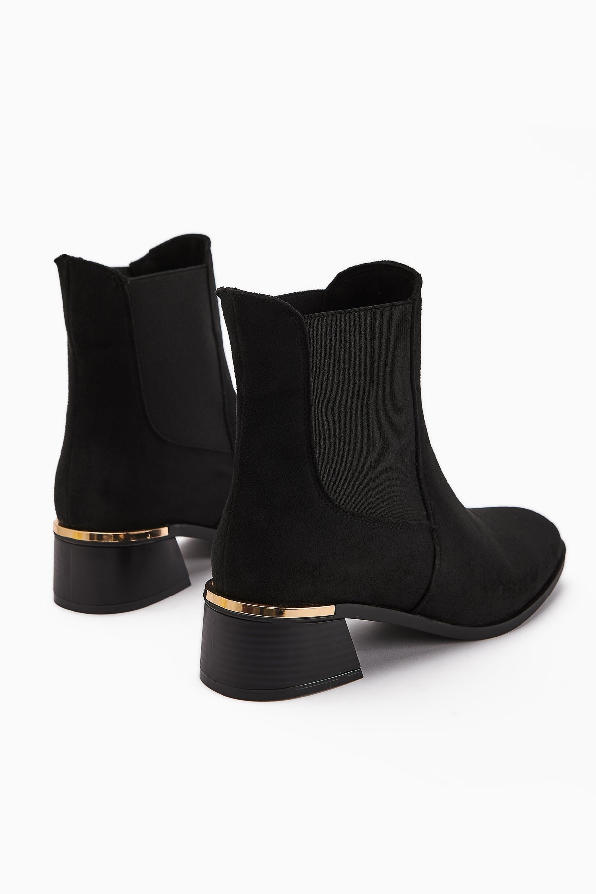 Verna – Black Suede Elastic-Panel Heeled Boot (Women)