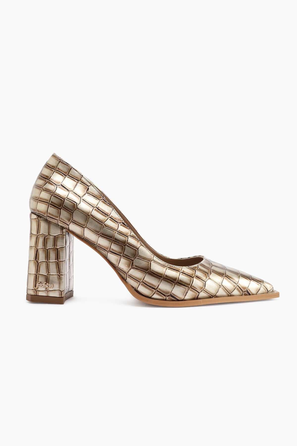 Lucy – Cream Croc-Embossed Block Heel Stiletto Shoe (Women)