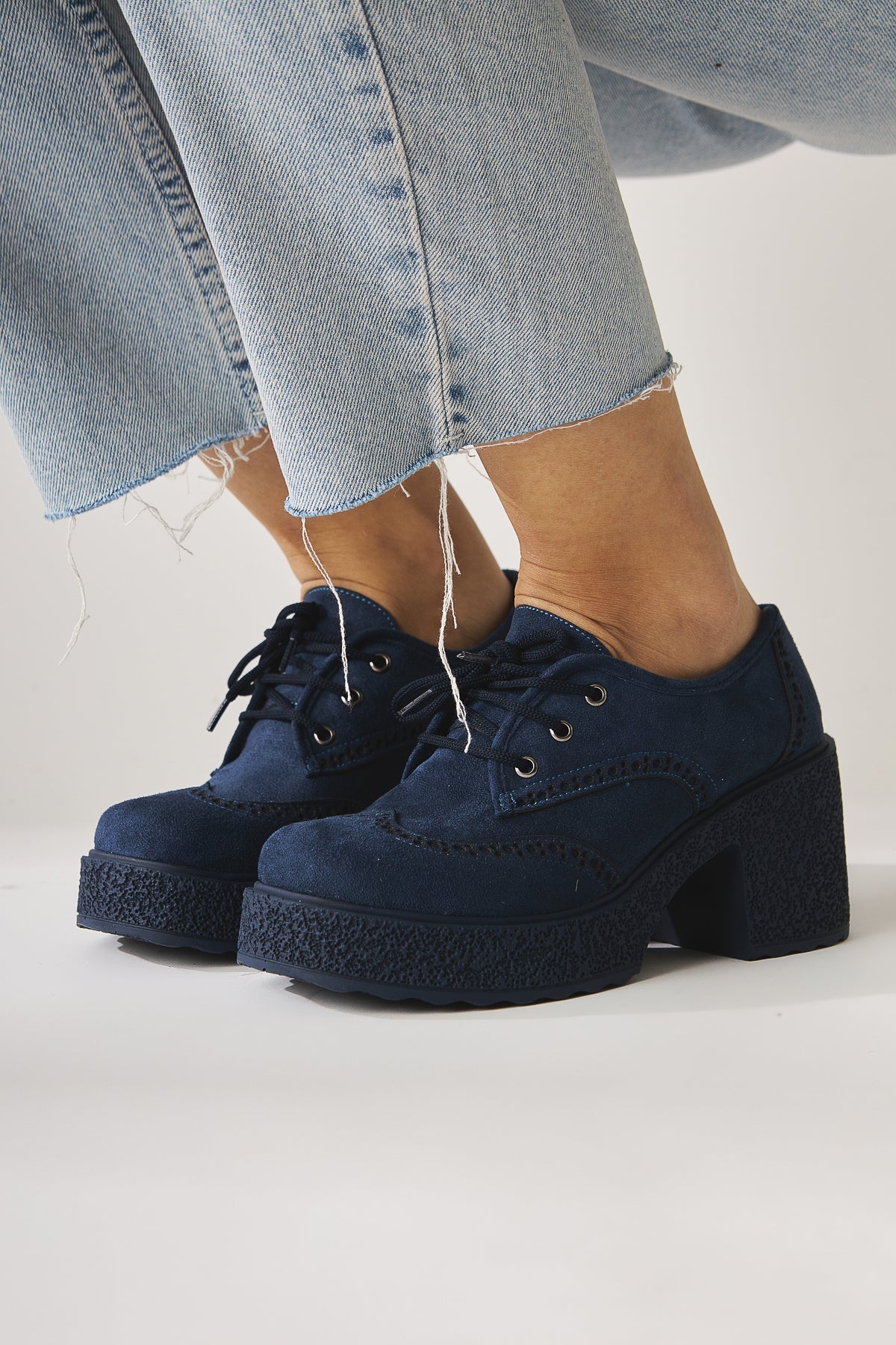 Lenie – Navy Suede Laser-Cut Detail Casual Shoe (Women)