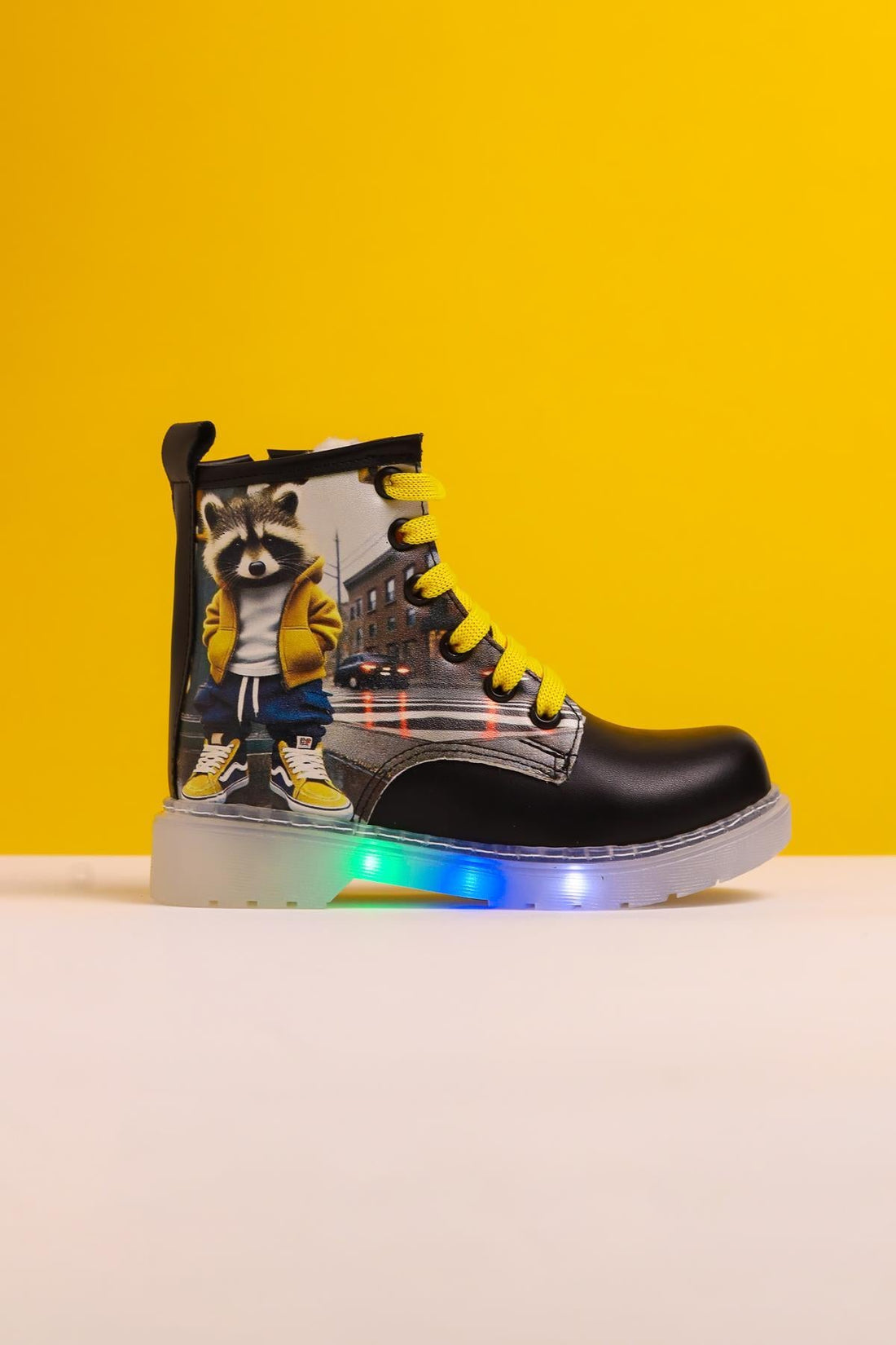 Karla Black Striped Character Print Lace-Up Light-Up Kids Boots