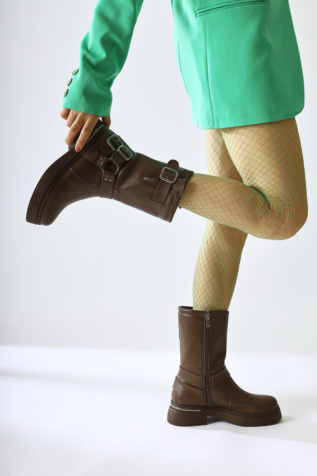 Joann – Brown Buckle-Detail Biker Boot (Women)