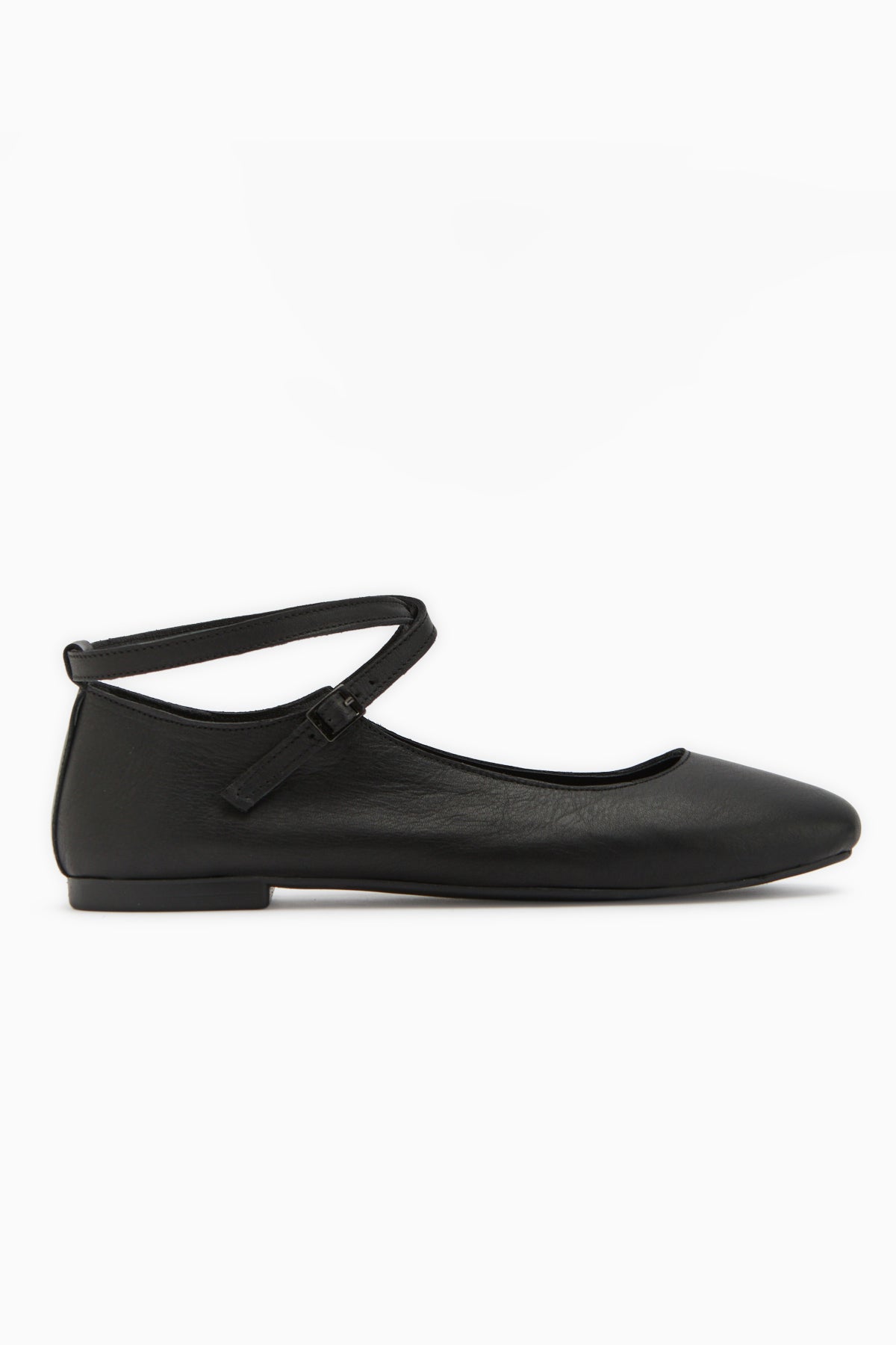 Genuine Leather Black Cross Strap Women’s Ballet Flats