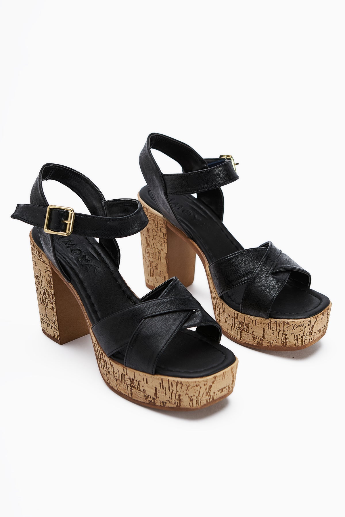 Hera Black Cross-Strap Platform Heeled Sandals for Women